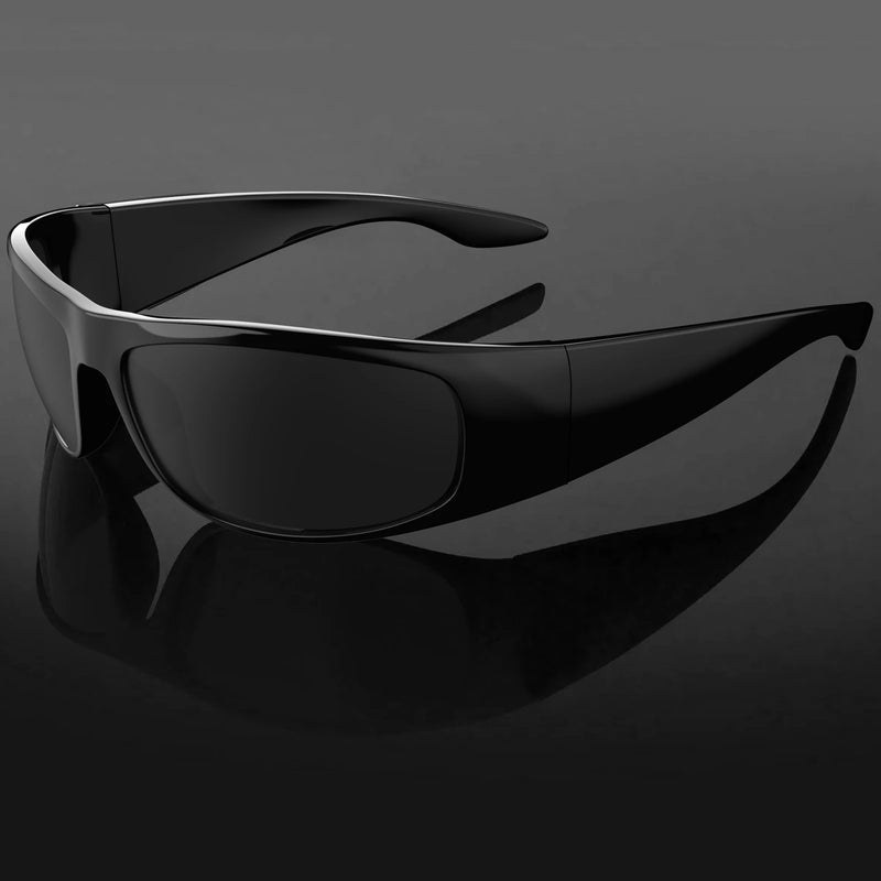 MAXJULI Super Dark Sunglasses for Men Black Wrap Around Sunglasses forUV400 Protection W8005