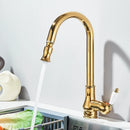 Antique Brass Kitchen Faucet Pull Out Kitchen Sink Faucet Single Handle Faucet 360 Rotate Kitchen Tap Hot Cold Water Mixer Crane