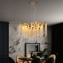 23.6inch Modern Golden Chandelier with Cascading Crystal String, Perfect for Living Room, Dining Room and Foyer, High-End Decorative Lamps (Bulb Not Included)