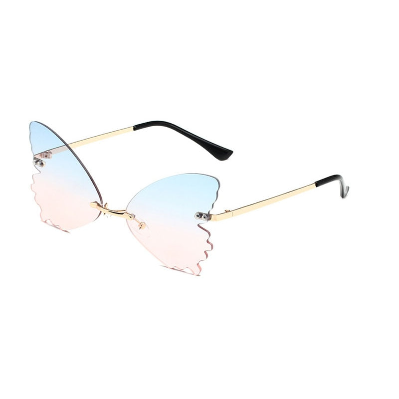 2022 Vintage Dragonfly Wings Sunglasses Fashion Rimless Women Clear Lens Eyewear Men Pink Sun Glasses UV400 Eyewear Female