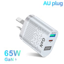 USLION AU EU US UK Plug 65W GaN Charger Tablet Laptop Fast Charger USB Type C Quick Charger Mobile Phone Charger For iPhone POCO