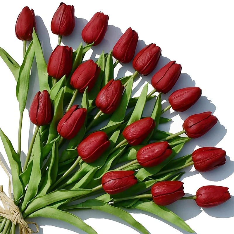 12pcs Artificial Tulip Latex Real Touch For DIY Bouquets Wedding Party Mother's Day Easter Spring Home Dining Decoration