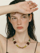 Yhpup 2026 New Arrivals Wood Bead Chain Handmade Necklace Waterproof Stainless Steel Fashion Statement Jewelry Gift