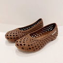 Ladies New Arrivals PVC Plastic Shoes Round Tip Low Cutter Slip-On Cut-Outs Breathable Beach Flats Spongy Sole Khaki Brown 35-40