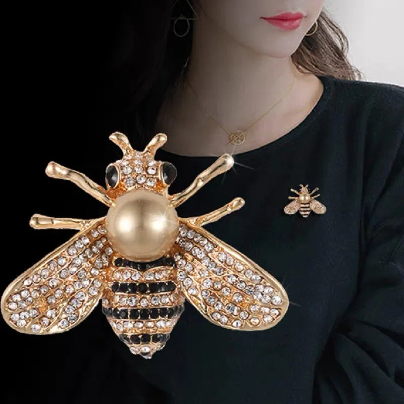 Enamel Rhinestone Pearl Bee Brooches For Women Unisex Trendy Insect Animal Brooch Clothes Suit Buckle Accessories Jewelry Gifts