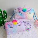 Plush Unicorn Square Squint Shoulder Bag Cartoon Children's Plush Crossbody Bag Kindergarten Girls' Zero Wallet
