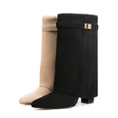 Ladies' Autumn and Winter New Pointed Knee High Women's Boots, Thick High-heeled Long Pants Boots, Fashionable Mid Rise Boots