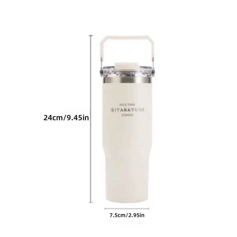 Large Capacity Insulation Cup, 30.43oz Drinking Coffee Water Cup With Straw, Simple Water Bottle