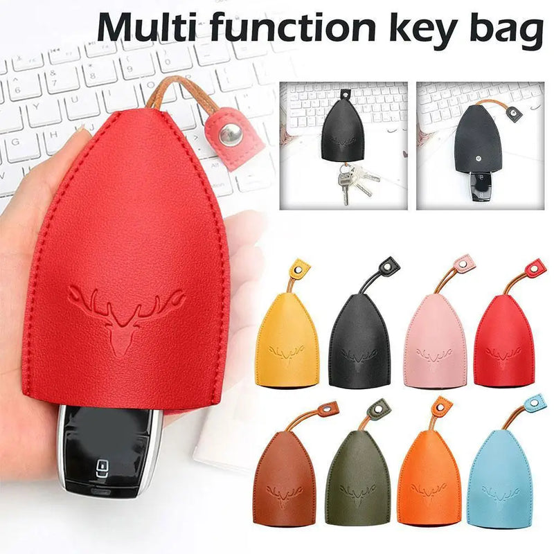 Cute Creative Pull Out Key Case Key wallet New Christmas elk Cartoon Housekeepers Car Key Holder Case Leather Keychain Pouch