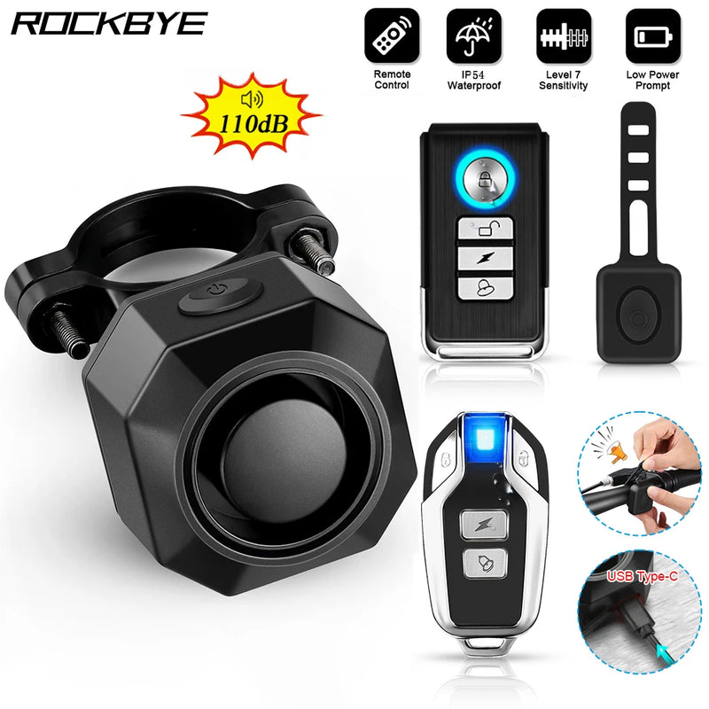 Rockbye Bicycle Alarm Wireless USB Charging Bike Vibration Alarm IPX5 Waterproof Motorcycle Scooter Burglar System