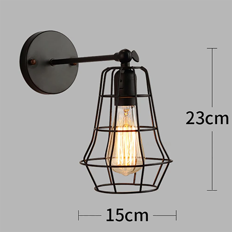 Retro LED Wall Lamp Minimalist Cage Black Lampshade Iron Light For Living Room Dining Room Bedroom Study Indoor Lighting Fixture