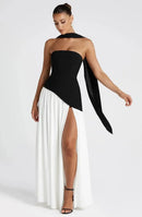 The Aurelian | Butter Yellow Mesh Strapless Pleated Evening Gown