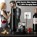 Electric Wine Opener Set with Charging Base Automatic Corkscrew with Aerator Pourer and Foil Cutter for Kitchen Bar Party Gifts