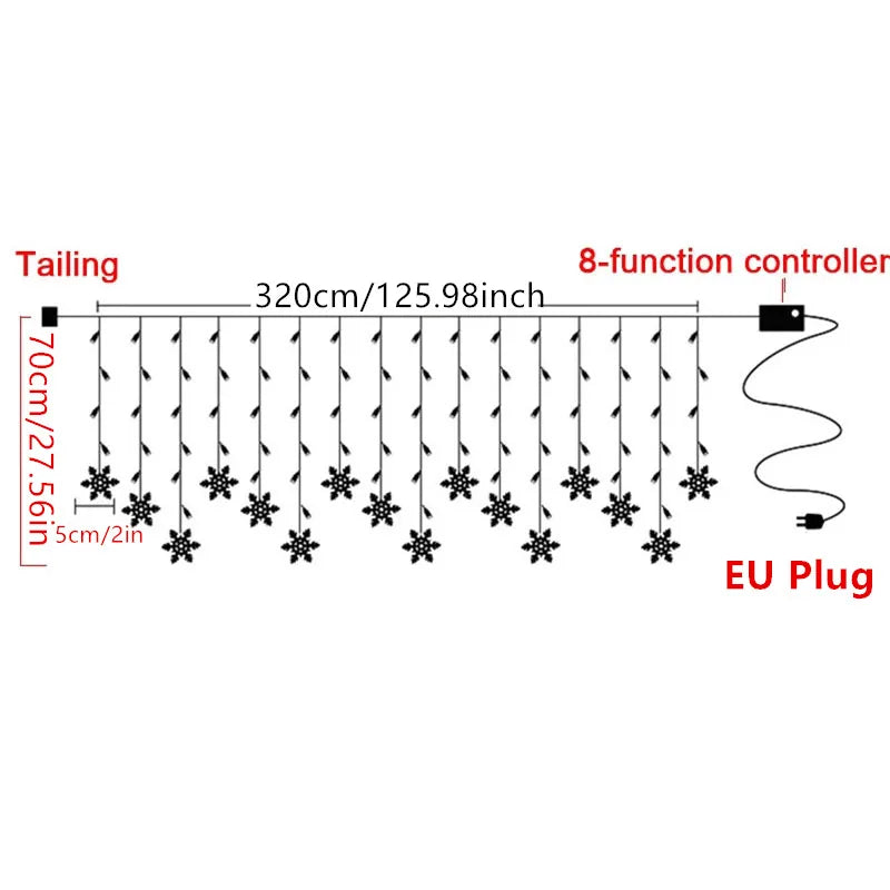 Christmas Light Led Snowflake Curtain Icicle Fairy String Lights Garland Outdoor For Home Garden New Year Party Decoration