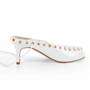 Onlymaker Women White Closed ToeLace Up Mules Kitten Heel Stiletto Summer Sandals Coeset Heels
