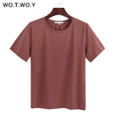WOTWOY 2023 Summer Cotton T Shirt Women Loose Style Solid Tee Shirt Female Short Sleeve Top Tees O-Neck T-shirt Women 12 Colors