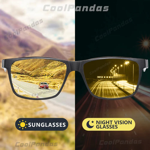 Top Carbonfaser Quadratische Autofahrende Photochrome Polarisierte Sonnenbrille Herren Tag Nachtsichtbrille Sonnenbrille gafas de sol hombre