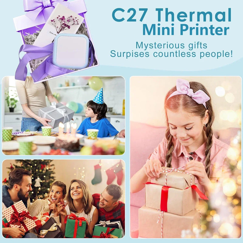 Mini Printer, Portable Thermal Photo Printer, Inkless Sticker Maker Machine for Notes, Photos, Stickers, Labels