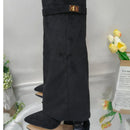 Ladies' Autumn and Winter New Pointed Knee High Women's Boots, Thick High-heeled Long Pants Boots, Fashionable Mid Rise Boots