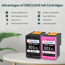 INKCLOUD 301XL Ink Cartridges Replacement for HP 301 for Envy  4500 4502 5530 DeskJet 1000 1050 2050 2510 OfficeJet 2620 4630