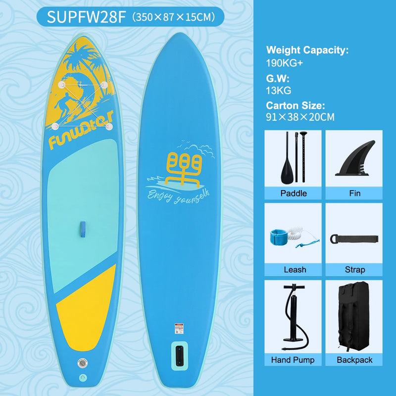FunWater 350✖87✖15cm Sup Board Inflatable Surfboard Stand Up Paddle Board Inflatable Sup PaddleBoard with Accessories EU Stock