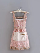 1pc Strap Canvas Floral Apron with Hood, Waterproof Oil-resistant Breathable Workwear WaistApron