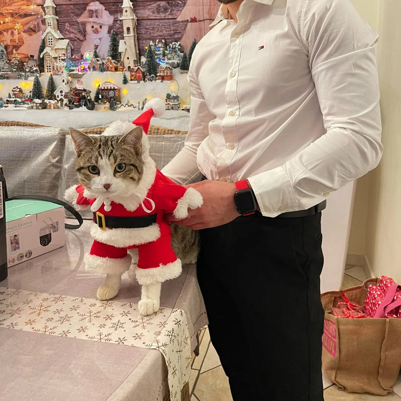 Cat Christmas Costume Clothes Winter Hooded Jacket Puppy Coat Santa Outfits Pet Kitty Xmas New Year Dressing Up Party Gift