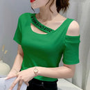 Tops Woman Short Sleeve Coquette Clothes Slim Off Shoulder Sexy T Shirt for Women Summer Outfit Plain Elegant Cheap Women's Tee