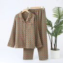 Autumn Long Sleeve Sleepwear Women's Cotton Yarn-dyed Jacquard Ethnic Style Print Pajamas for Women 2 Pieces Outfit Loungewear