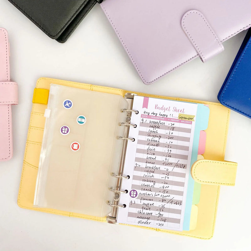 A5 A6 A7 Macaron Color 6 Ring Binder PU Clip-on Notebook Leather Loose Leaf Notebook Cover Notebooks Journal Kawaii Stationery