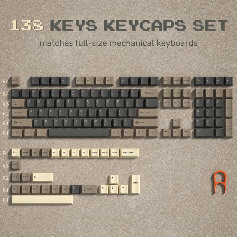 Womier 138 Keys Retro Brown Gray PBT Keycap Double Shot Cherry Profile Key caps for Cherry MX Switches Mechanical Gamer Keyboard