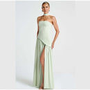 Butter Yellow Mesh Splicing Long Dress Elegant Strapless Split Backless Pleated Gowns For Women 2026 Lady Evening Party Gowns