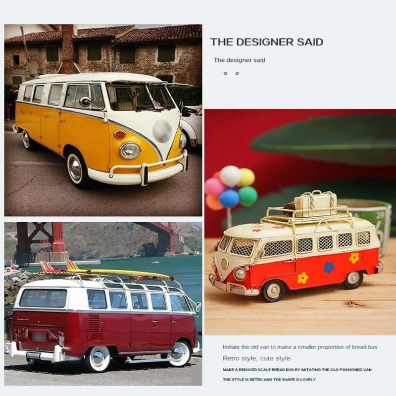 Retro Campervan Model Nostalgic Old Object Large Metal Iron Art Bus Piggy Bank Gift Desktop Decoration Camper Van Model Bar