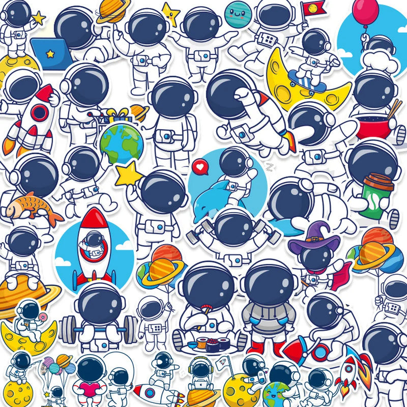 10/40Pcs Super Cute Astronaut Space Cartoon Stickers for Kids Waterproof Vinyl Space Explorer Stickers DIY Decors for Teens Room