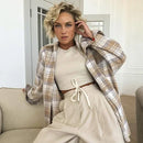 Maillard Woolen Lapel Plaid Oversize Shirt 2024 Fashionable New Arrival Wholesale Foreign Trade Women's Blouse