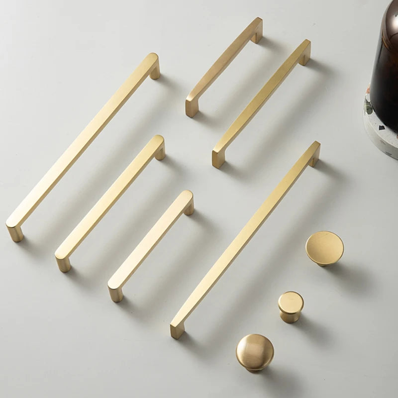 MECANS Modern Gold Knob Pure Copper Kitchen Cabinet Handles Cupboard Door Pulls Drawer Knobs Brass Furniture Handle Hardware