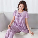 Women Home Clothes Big Nightshirt Shorts Summer Satin Silk Trousers Suit Women Middle-aged Lace Large 5XL Pajamas Bedroom Set