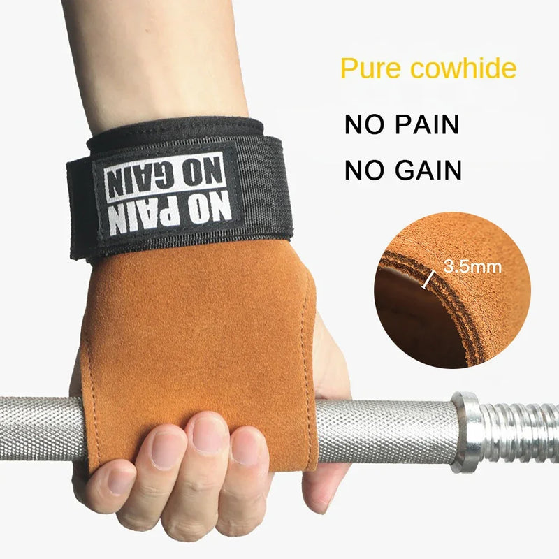 Double Layers Cow Leather Gloves Wrist Straps for Weight lifting Grips Women Men GYM Deadlift Training Bench Press Pull-up F19