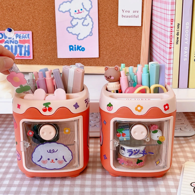 1PC Kawaii Pig Pen Pencil Pot Holder Brush Storage Container Desk Organizer Multifunction washi tape Stationery Office Supplies