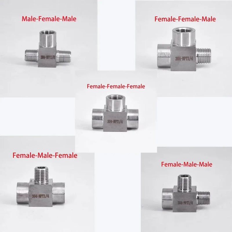 1/8" 1/4" 3/8" 1/2" BSP NPT Female Male Tee 3 Ways 304 Stainless Steel Pipe Fitting Connector Splitter Block High Pressure