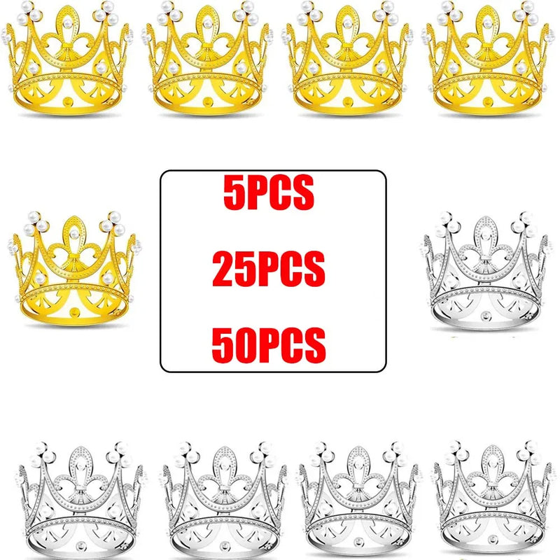 5/25/50/pcs Mini Golden Silver Plastic Crown for Craft Decoration Cake Decor Princess Queen Crown Party Wedding Pearl Crown