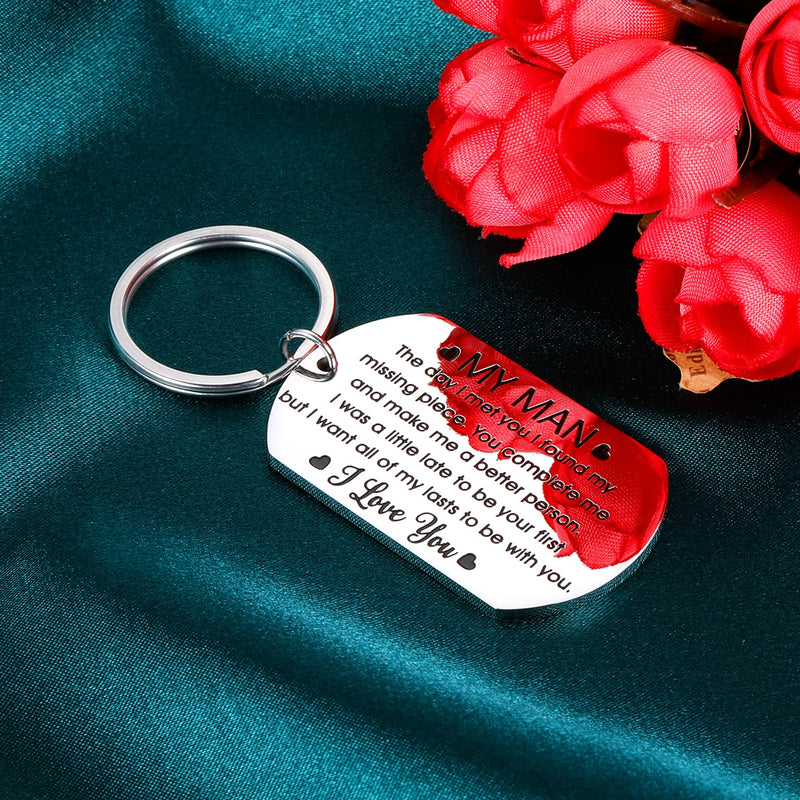 Birthday Valentine Day Keychain Gifts For Boyfriend Husband My Man I love you Couples Keyring for Man Wedding Gifts Key Chains