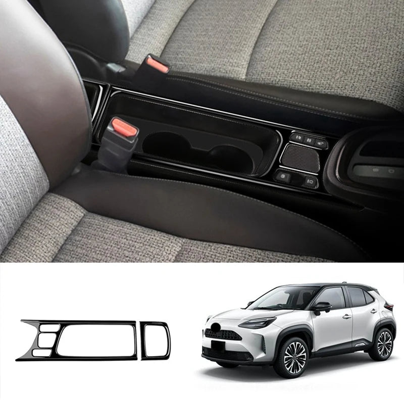 Carbon Fiber Center Console Water Cup Holder Decoration Cover Trim Stickers For Toyota Yaris CROSS 2021 2022 RHD