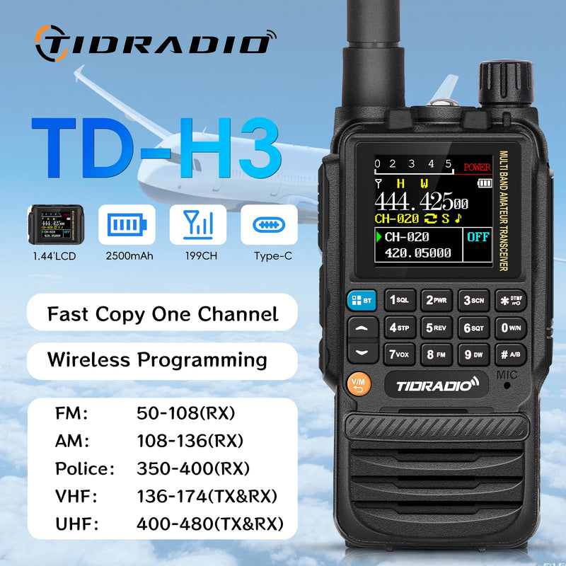 TIDRADIO H3 Walkie Talkie Two Way Radio Phone APP Wireless Programming Dual PTT Air Band Long Range Radio USB-C Programming