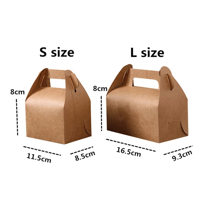 10 pcs High-quality Cake Food Candy Kraft Paper Box With Handle Portable Box Cake Box Birthday Wedding Party Candy Gift Packing