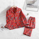 Floral Printed Cotton Women's Pajamas Suit for Spring and Autumn Jacquard Long Sleeved Large Size Home Women Sleepwear Set