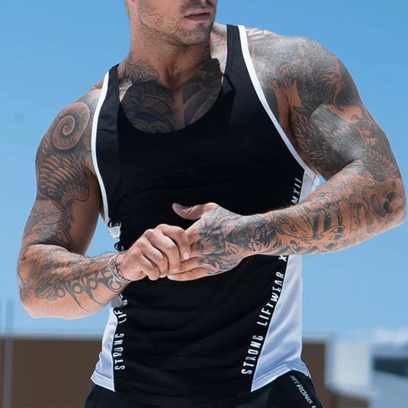 Quick Dry Sleeveless T-Shirt Men Running Sport Skinny Short Tee Shirt Male Gym Fitness Bodybuilding Workout Tee Tops Breathable