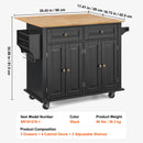 SucceBuy 43" Kitchen Island Cart Wood Top Mobile Carts with Storage Cabinet Rolling Table with Drop Leaf Spice Rack Towel Bar