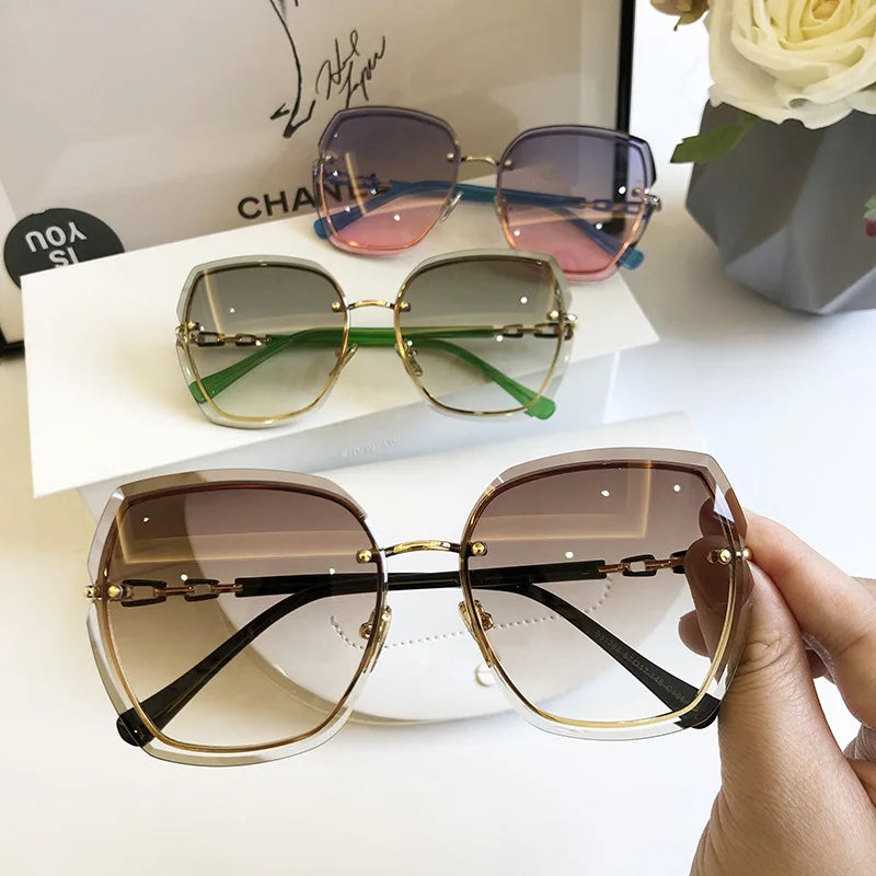 Fashion Rimless Square Sunglasses For Women 2023 Brand Designer Sun Glasses Vintage Shades Female Pink Eyewear Gafas De Sol