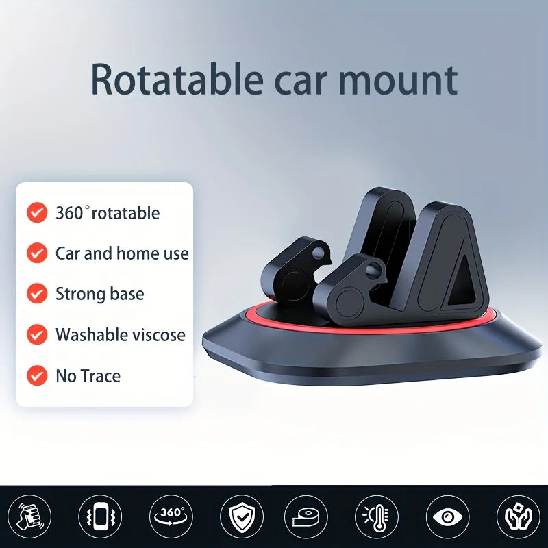 Rotatable Silicone Car Mount, Dashboard Phone Holder, 360° Rotation, Washable Strong Base, Compatible with Auto, Rectangle Shape